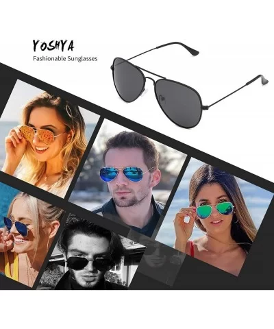 Aviator Sunglasses for Mens Womens Mirrored Sun Glasses Shades with Uv400 - Black Grey + Gold Green - CV18LDWLDMQ $15.14 Aviator