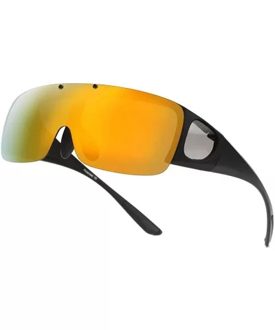 Fit Over Sunglasses for Men Women Flip Up Polarized Sports Sunglasses - Matte Black&orange Mirror Lens - C518YII8MG4 $28.26 O...