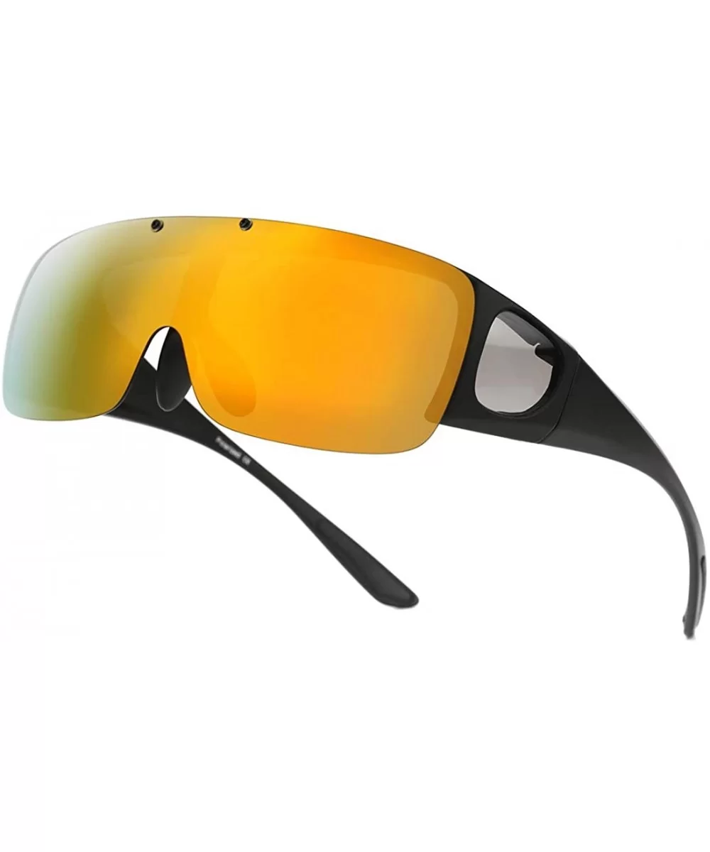 Fit Over Sunglasses for Men Women Flip Up Polarized Sports Sunglasses - Matte Black&orange Mirror Lens - C518YII8MG4 $28.26 O...