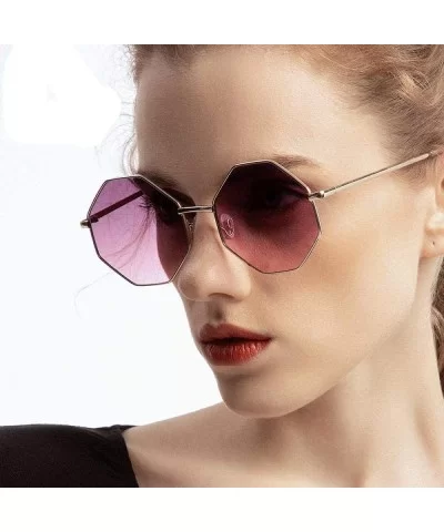 Fashion Sunglasses Women Brand Designer Metal Frame Polygon Clear Lens Purple - Pink - CH18YLXZXS4 $12.73 Aviator