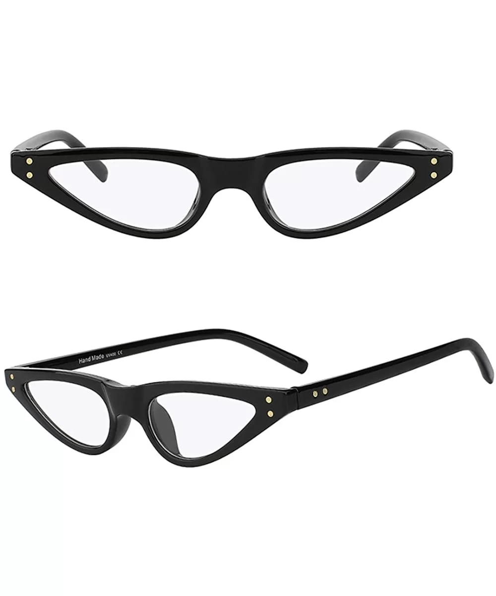 Jungle Juicer's Small Cat Eye Sunglasses Thin Bad Bunny Style Glasses - Black Frame + Clear Lens - CA180HH729R $33.25 Cat Eye