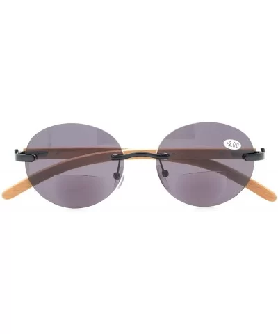 Spring Hinges Wood Arms Rimless Round Bifocal Sunglasses - Black - C8180ZUOC3S $27.02 Rimless