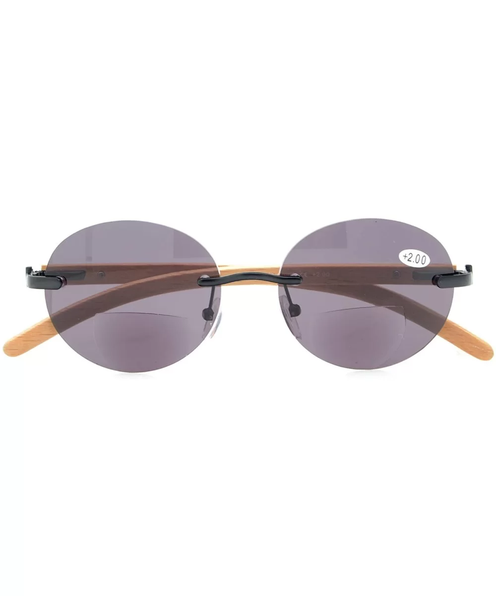 Spring Hinges Wood Arms Rimless Round Bifocal Sunglasses - Black - C8180ZUOC3S $27.02 Rimless