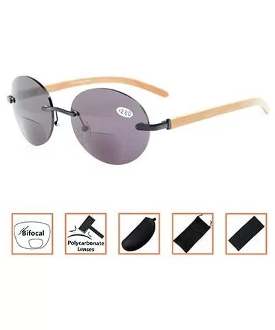 Spring Hinges Wood Arms Rimless Round Bifocal Sunglasses - Black - C8180ZUOC3S $27.02 Rimless