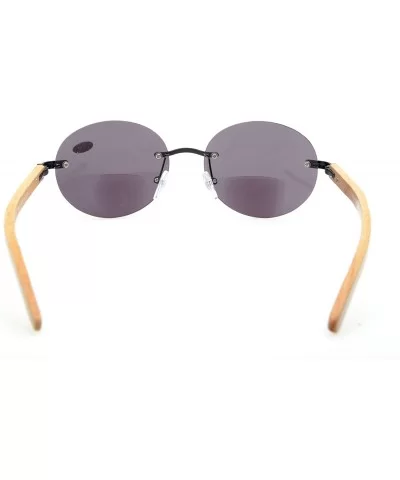 Spring Hinges Wood Arms Rimless Round Bifocal Sunglasses - Black - C8180ZUOC3S $27.02 Rimless