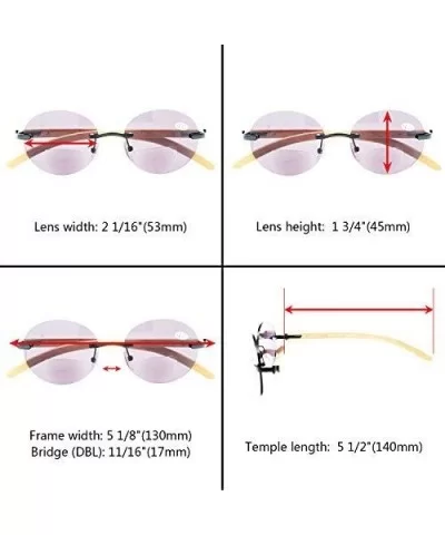 Spring Hinges Wood Arms Rimless Round Bifocal Sunglasses - Black - C8180ZUOC3S $27.02 Rimless