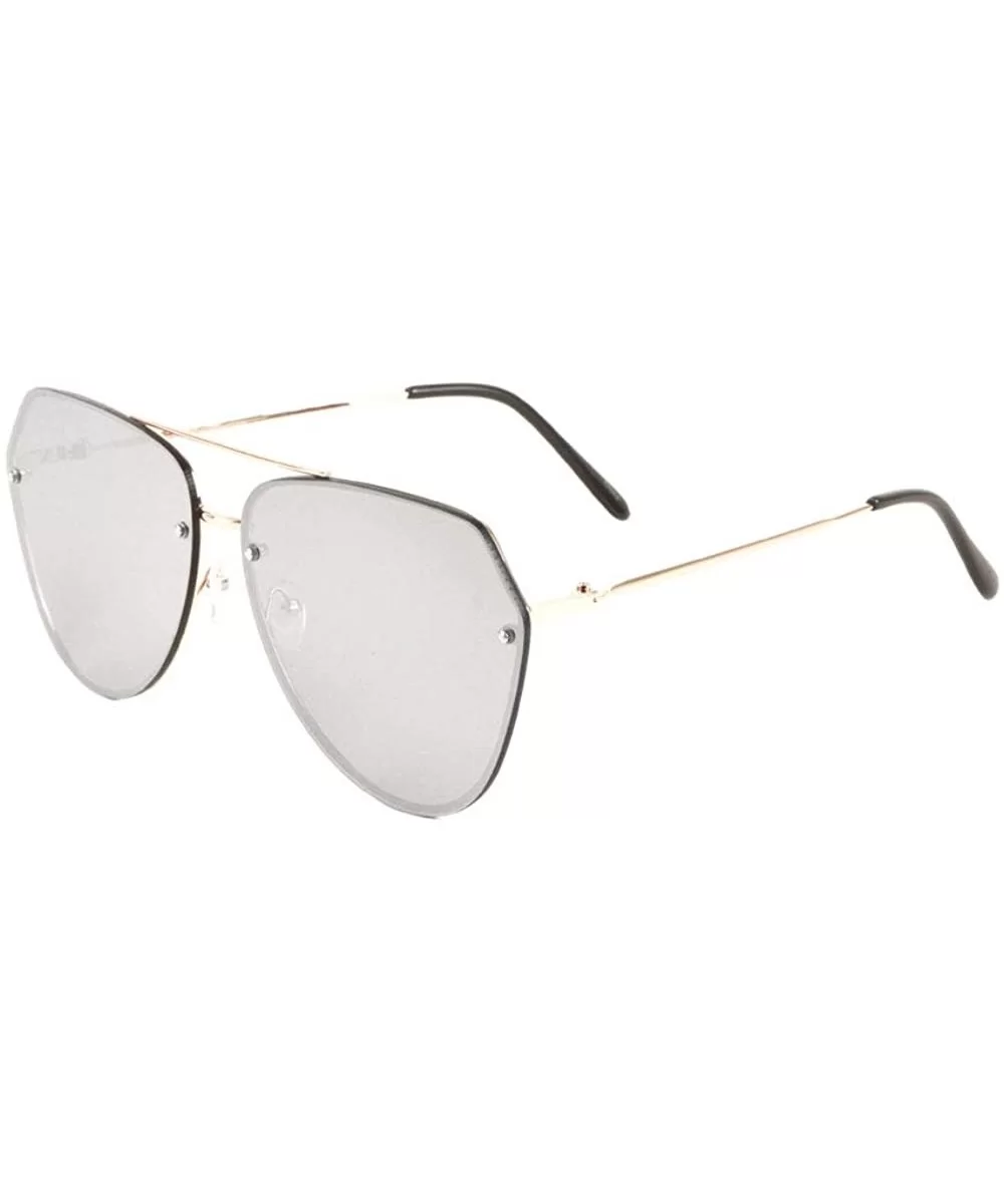 Rimless Flat Top Color Mirror Stud Aviator Sunglasses - Grey Gold - CD1993A389Y $20.11 Rimless