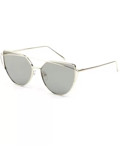 Women Retro Metal Brow-Bar Mirrored Round Cat Eye Fashion Sunglasses - Grey - C518WR9T9NE $31.43 Goggle