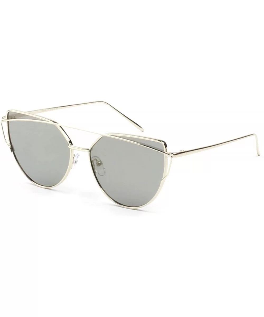 Women Retro Metal Brow-Bar Mirrored Round Cat Eye Fashion Sunglasses - Grey - C518WR9T9NE $31.43 Goggle