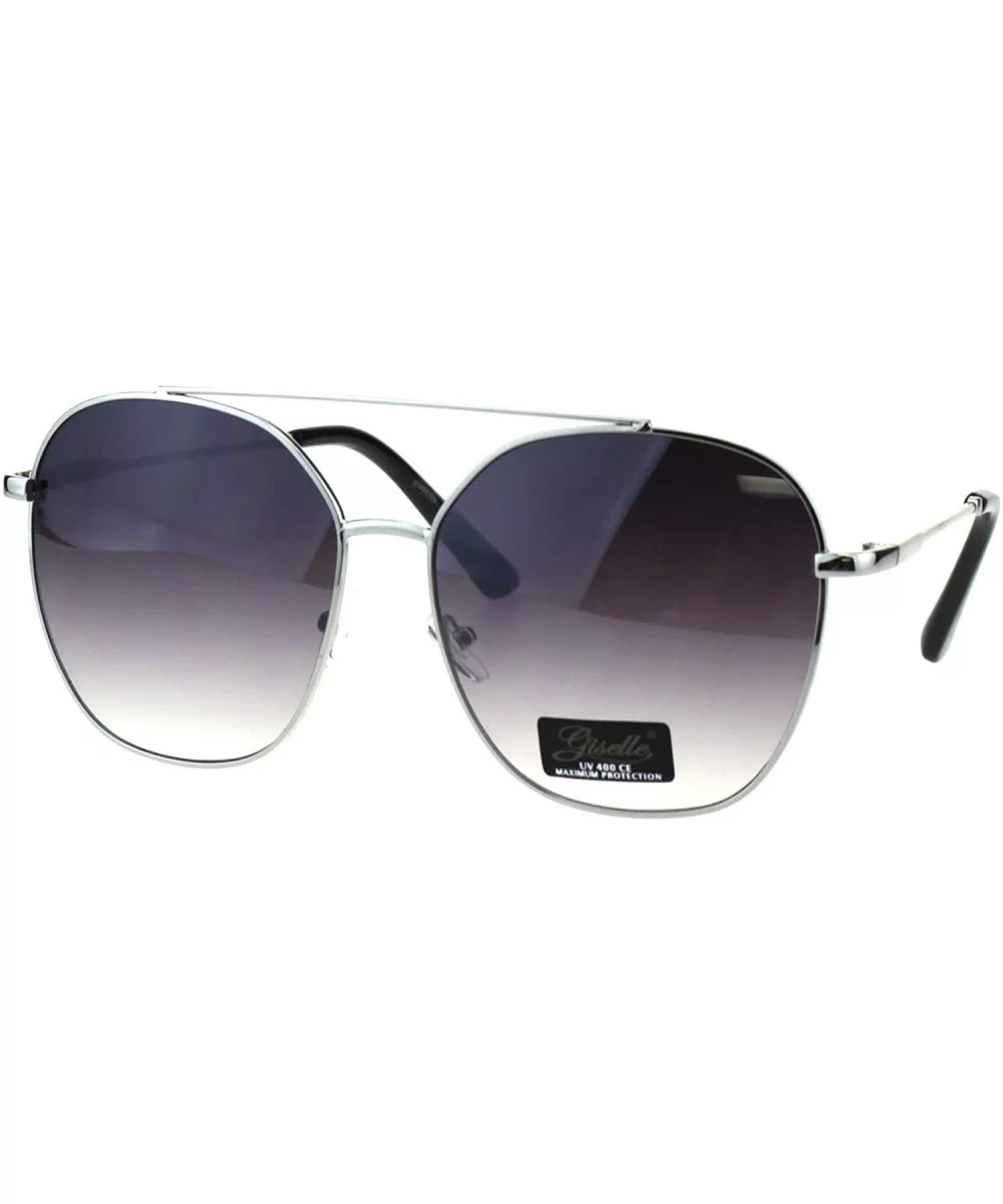 Womens Sunglasses Square Flat Top Bridge Fashion Aviators UV 400 - Silver (Smoke) - CN18IS280O0 $12.94 Aviator