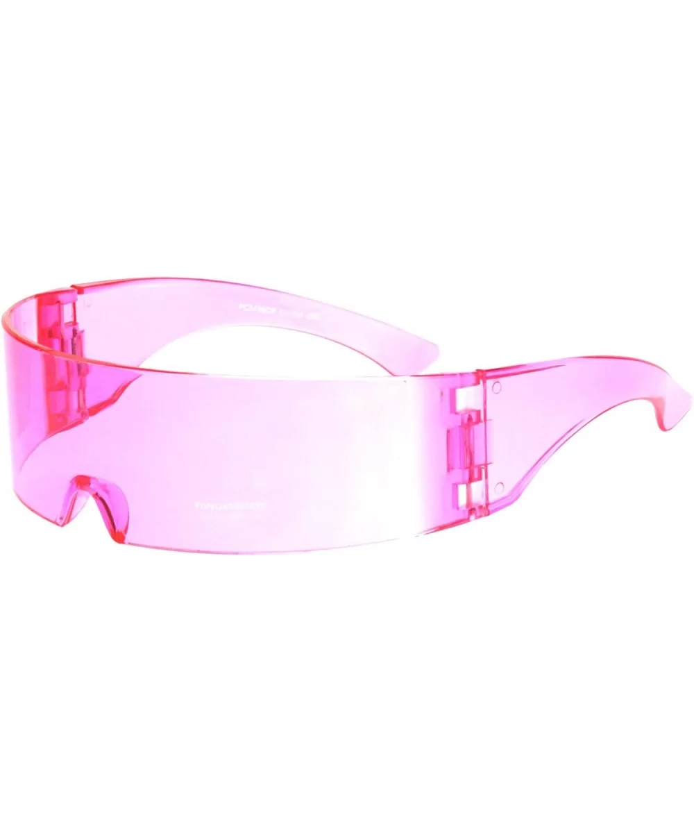 Cyber Punk Cyclops Shield Neon Color Lens Plastic Warp Sunglasses - Pink - C018IHOMI9U $16.19 Goggle