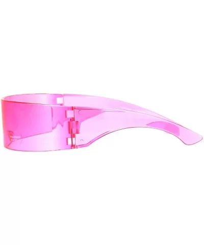 Cyber Punk Cyclops Shield Neon Color Lens Plastic Warp Sunglasses - Pink - C018IHOMI9U $16.19 Goggle