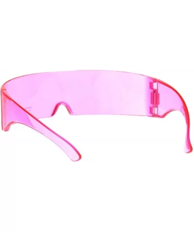 Cyber Punk Cyclops Shield Neon Color Lens Plastic Warp Sunglasses - Pink - C018IHOMI9U $16.19 Goggle