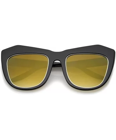 Oversize Chunky Frame Square Colored Mirror Lens Cat Eye Sunglasses 56mm - Black / Bronze Mirror - CQ12O0Q1SHE $14.03 Cat Eye