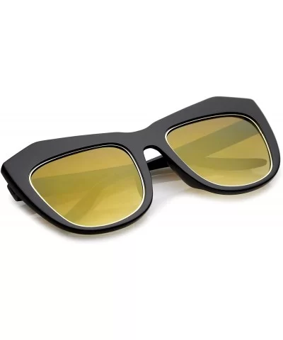 Oversize Chunky Frame Square Colored Mirror Lens Cat Eye Sunglasses 56mm - Black / Bronze Mirror - CQ12O0Q1SHE $14.03 Cat Eye