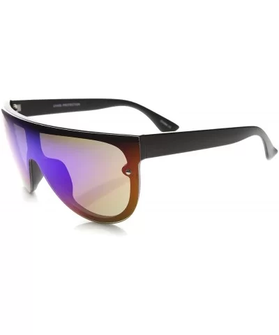 Modern Fashion Flat Top Flash Mirror Shield Plastic Aviator Sunglasses (Black/Midnight) - CL122XK6L0T $17.38 Rimless