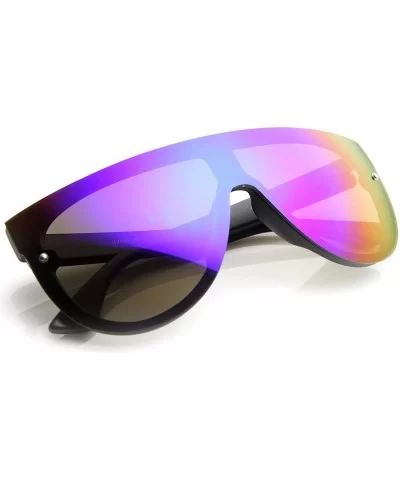 Modern Fashion Flat Top Flash Mirror Shield Plastic Aviator Sunglasses (Black/Midnight) - CL122XK6L0T $17.38 Rimless