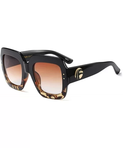 Oversized Square Sunglasses Multi Tinted Glitter Frame Stylish Inspired B2276 - 4 Black-leopard/Brown - CK189SDW4DN $19.50 Round