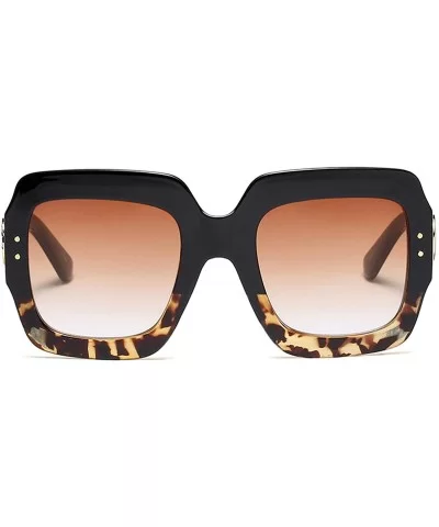 Oversized Square Sunglasses Multi Tinted Glitter Frame Stylish Inspired B2276 - 4 Black-leopard/Brown - CK189SDW4DN $19.50 Round