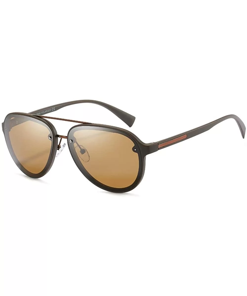 60mm Aviator Polarized Sunglasses Vintage Retro Semi-rimless Teardrop Frame - Brown - C818TSYWZUU $27.69 Oversized