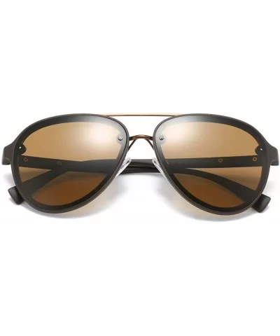 60mm Aviator Polarized Sunglasses Vintage Retro Semi-rimless Teardrop Frame - Brown - C818TSYWZUU $27.69 Oversized