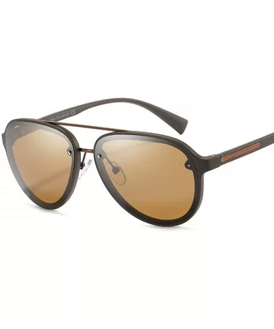 60mm Aviator Polarized Sunglasses Vintage Retro Semi-rimless Teardrop Frame - Brown - C818TSYWZUU $27.69 Oversized