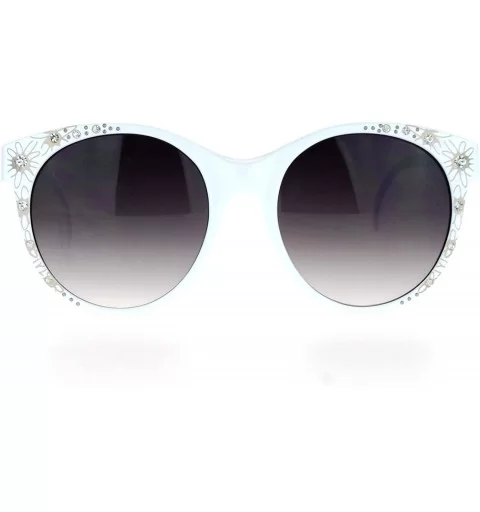 Floral Rhinestone Fashion Sunglasses Womens Oversized Round Frame - White - CV1884Z6W2T $13.62 Oversized