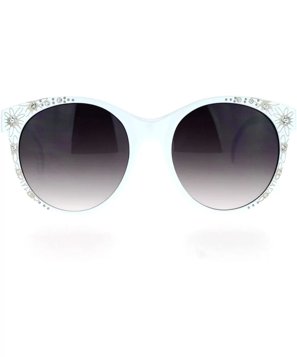 Floral Rhinestone Fashion Sunglasses Womens Oversized Round Frame - White - CV1884Z6W2T $13.62 Oversized