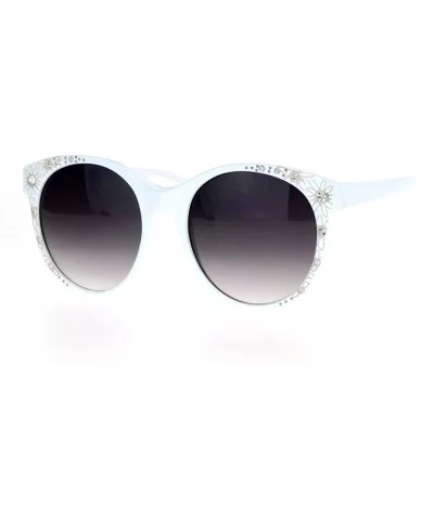 Floral Rhinestone Fashion Sunglasses Womens Oversized Round Frame - White - CV1884Z6W2T $13.62 Oversized