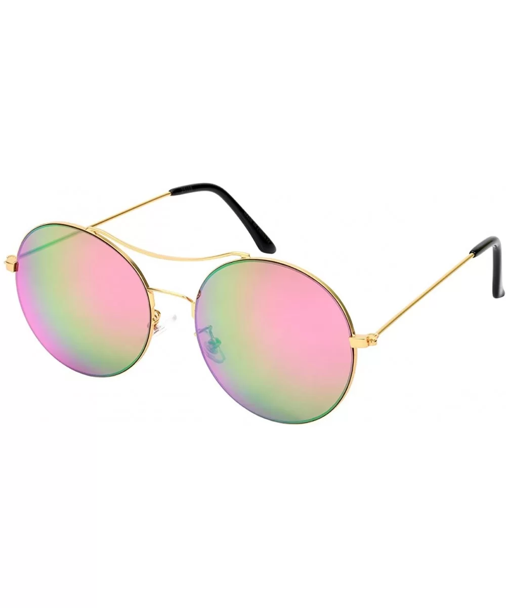 Round P3 Style Aviator Sunglasses W/Color Mirror Lens 25118-REV - Matte Gold - CM12IJUKYF5 $12.95 Oversized