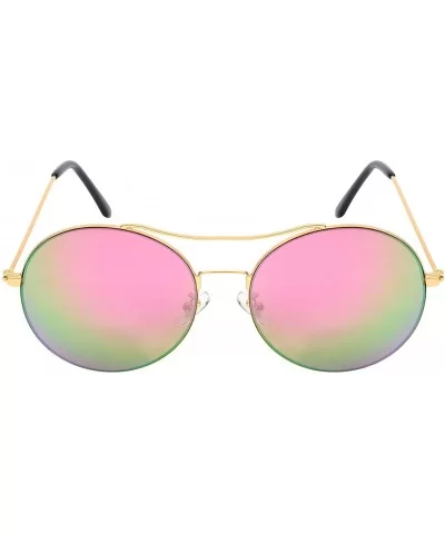 Round P3 Style Aviator Sunglasses W/Color Mirror Lens 25118-REV - Matte Gold - CM12IJUKYF5 $12.95 Oversized