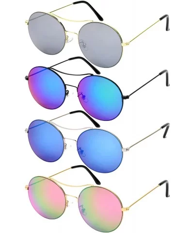 Round P3 Style Aviator Sunglasses W/Color Mirror Lens 25118-REV - Matte Gold - CM12IJUKYF5 $12.95 Oversized