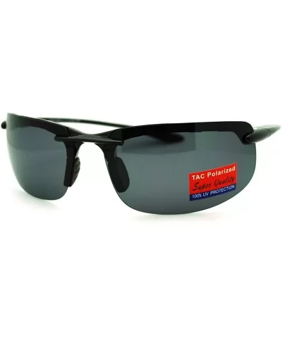Polarized Lens Sunglasses Mens Lite Weight Rimless Wrap Sports Eyewear - Black - CD11HUWYXLP $23.59 Wrap