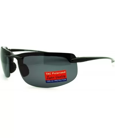 Polarized Lens Sunglasses Mens Lite Weight Rimless Wrap Sports Eyewear - Black - CD11HUWYXLP $23.59 Wrap