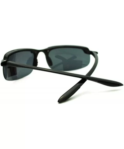 Polarized Lens Sunglasses Mens Lite Weight Rimless Wrap Sports Eyewear - Black - CD11HUWYXLP $23.59 Wrap