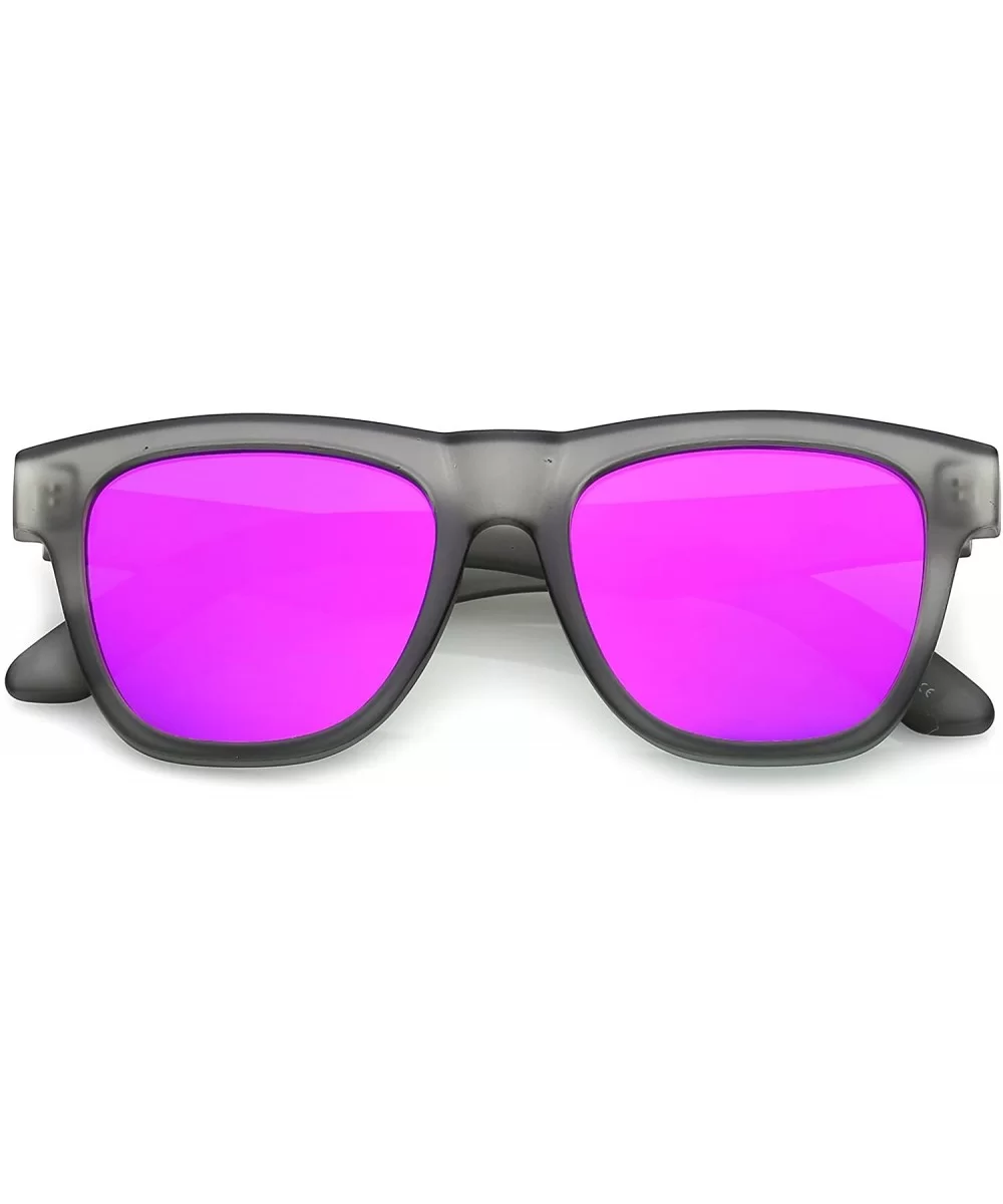 Classic Thick Arms Square Flat Lens Horn Rimmed Sunglasses 52mm - Matte Smoke / Magenta Mirror - C3183MWUAL7 $13.54 Square