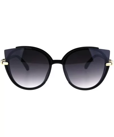 Womens Exposed Cat Eye Tip Lens Designer Round Sunglasses - Black Smoke - CW18QNNO226 $17.87 Cat Eye