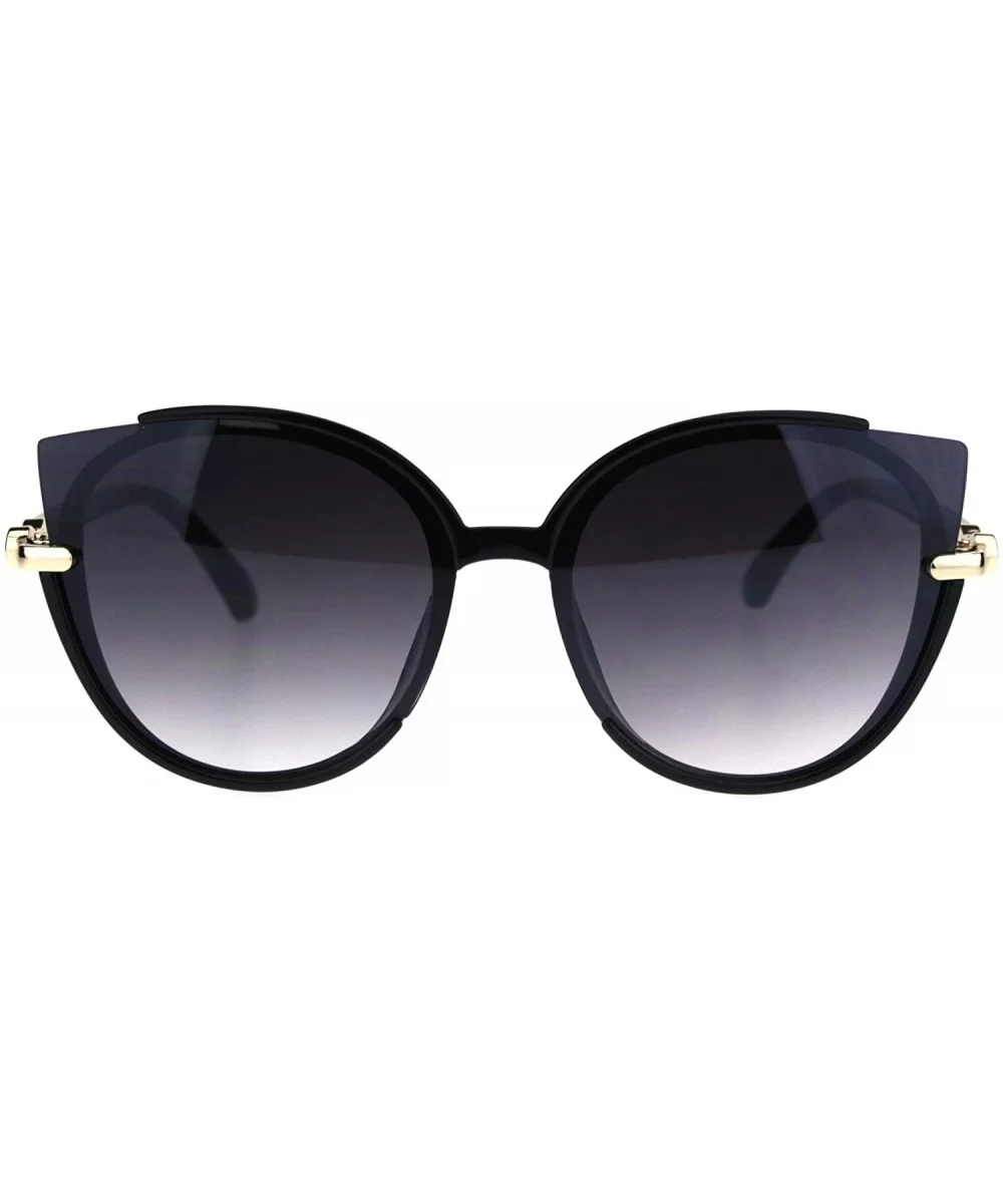 Womens Exposed Cat Eye Tip Lens Designer Round Sunglasses - Black Smoke - CW18QNNO226 $17.87 Cat Eye