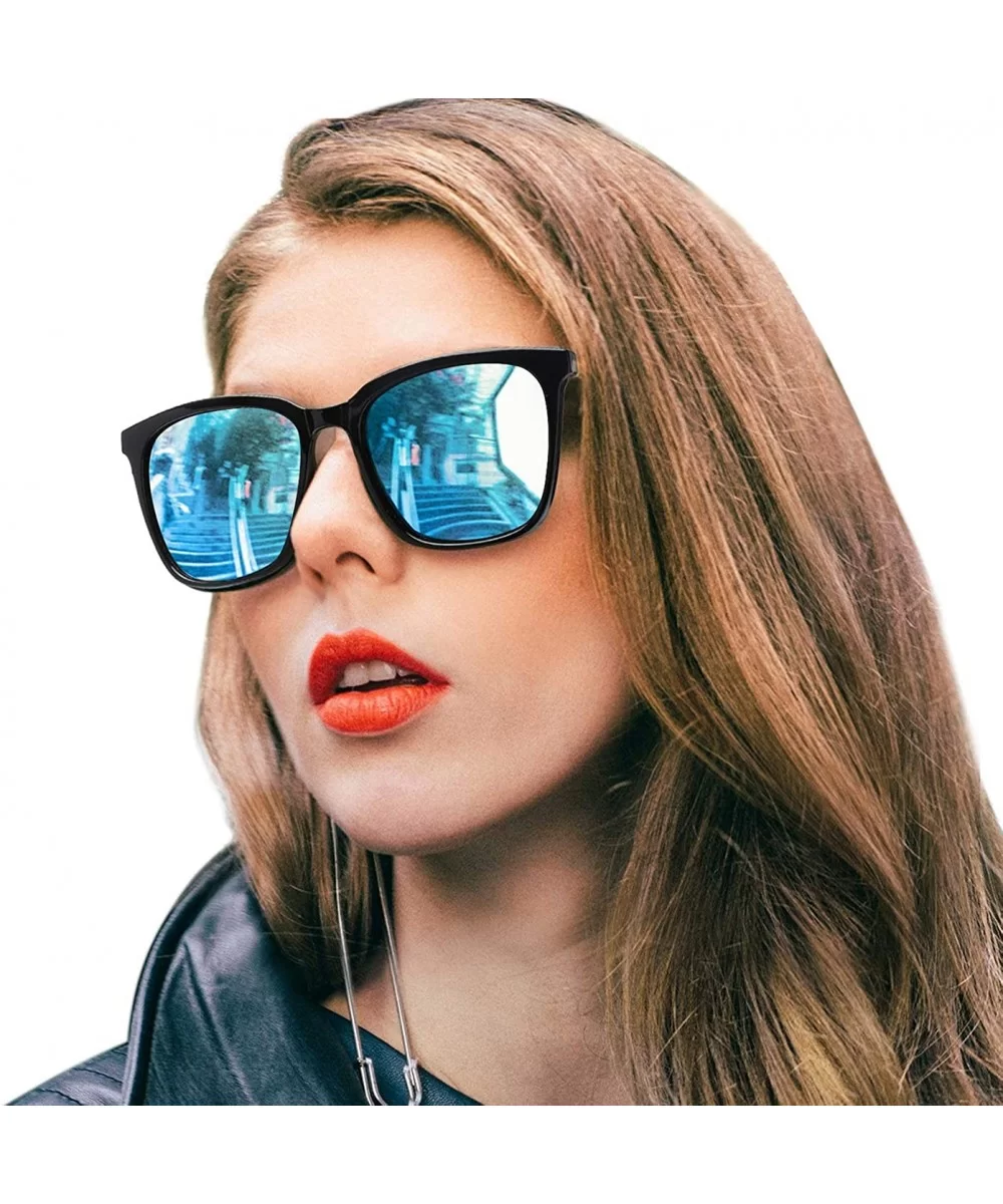 Womens Mirrored Sunglasses Polarized-Fashion Oversized Eyewear with UV400 Protection for Outdoor - CD199HZOWKQ $37.27 Aviator