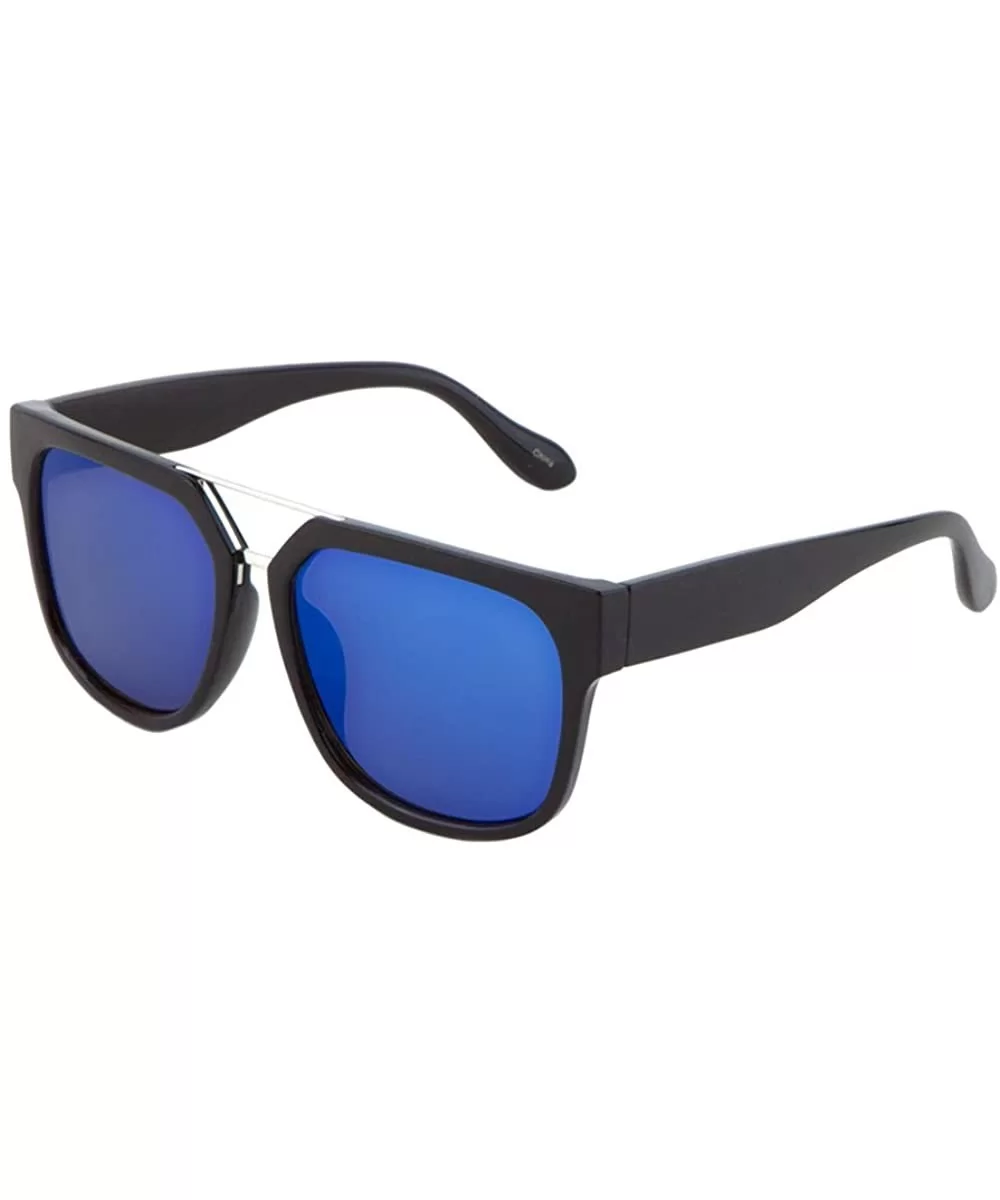 XLarge Flat Top Classic Sunglasses Flat Lens Double Metal Bridge Unisex - 57mm - Black/Silver/Blue - C017YC77MSQ $12.98 Sport