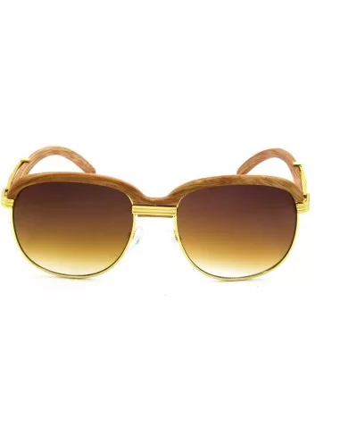 WOOD Art Clear Lens Eyeglasses Unisex Vintage Fashion Aviator Sunglasses - Light Brown/Brown Lens - CL190MMKM8R $16.29 Round