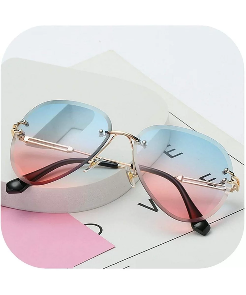 RimlSunglasses Women Er Sun Glasses Gradient Shades Cutting Lens Ladies FramelMetal Eyeglasses UV400 - Blue Pink - CD198AHR0H...