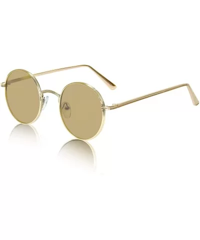 Round Sunglasses Hippie John Lennon Vintage Small Circle Gold Glasses - Brown Lens - gold Frame - CT18XUN93X5 $14.74 Round