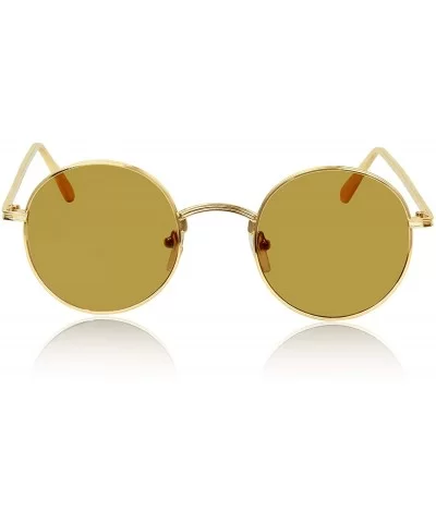 Round Sunglasses Hippie John Lennon Vintage Small Circle Gold Glasses - Brown Lens - gold Frame - CT18XUN93X5 $14.74 Round