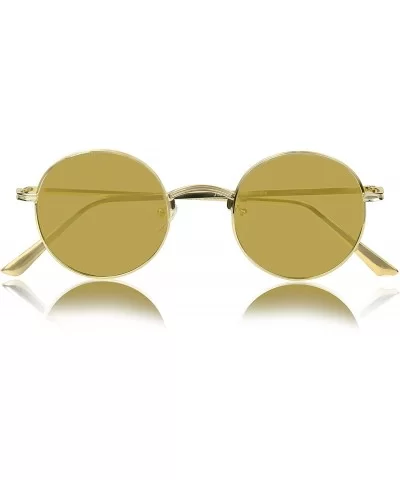 Round Sunglasses Hippie John Lennon Vintage Small Circle Gold Glasses - Brown Lens - gold Frame - CT18XUN93X5 $14.74 Round