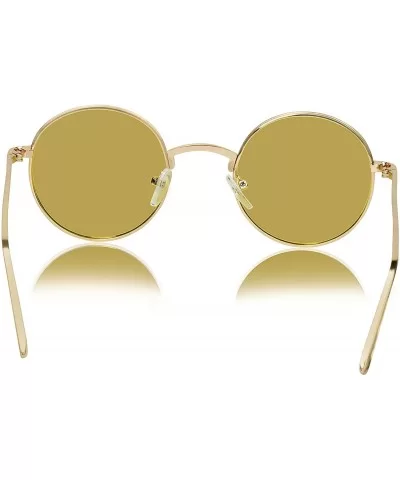 Round Sunglasses Hippie John Lennon Vintage Small Circle Gold Glasses - Brown Lens - gold Frame - CT18XUN93X5 $14.74 Round