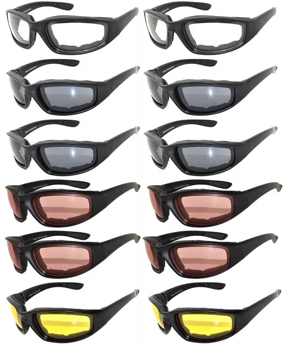 Wholesale of 12 Pairs Motorcycle Padded Foam Glasses Assorted Color Lens - 12_blk_cl_sm_am_yl - CO12NSJE33U $65.98 Goggle