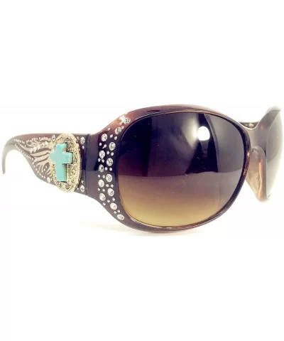 Women's Sunglasses With Bling Rhinestone UV 400 PC Lens in Multi Concho - Agate Cross Wing Brown - CT18WUM29QH $29.48 Oval