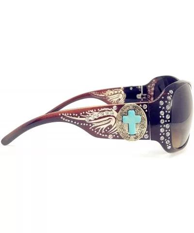 Women's Sunglasses With Bling Rhinestone UV 400 PC Lens in Multi Concho - Agate Cross Wing Brown - CT18WUM29QH $29.48 Oval