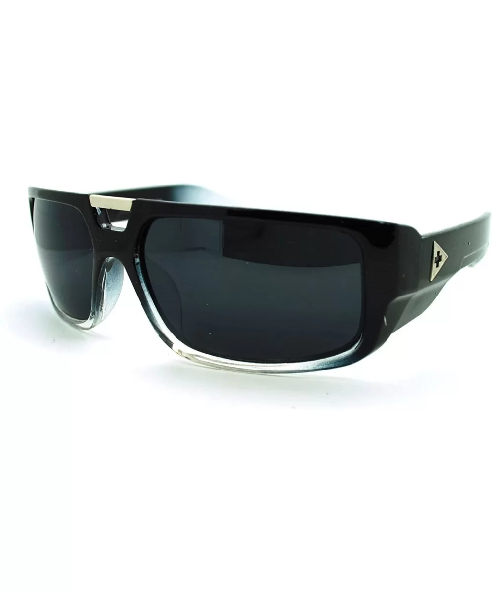 Skater Square Futuristic Rectangular Thick Plastic Metal Bridge Sunglasses - Black Clear - C911JZBFUQL $13.69 Rectangular